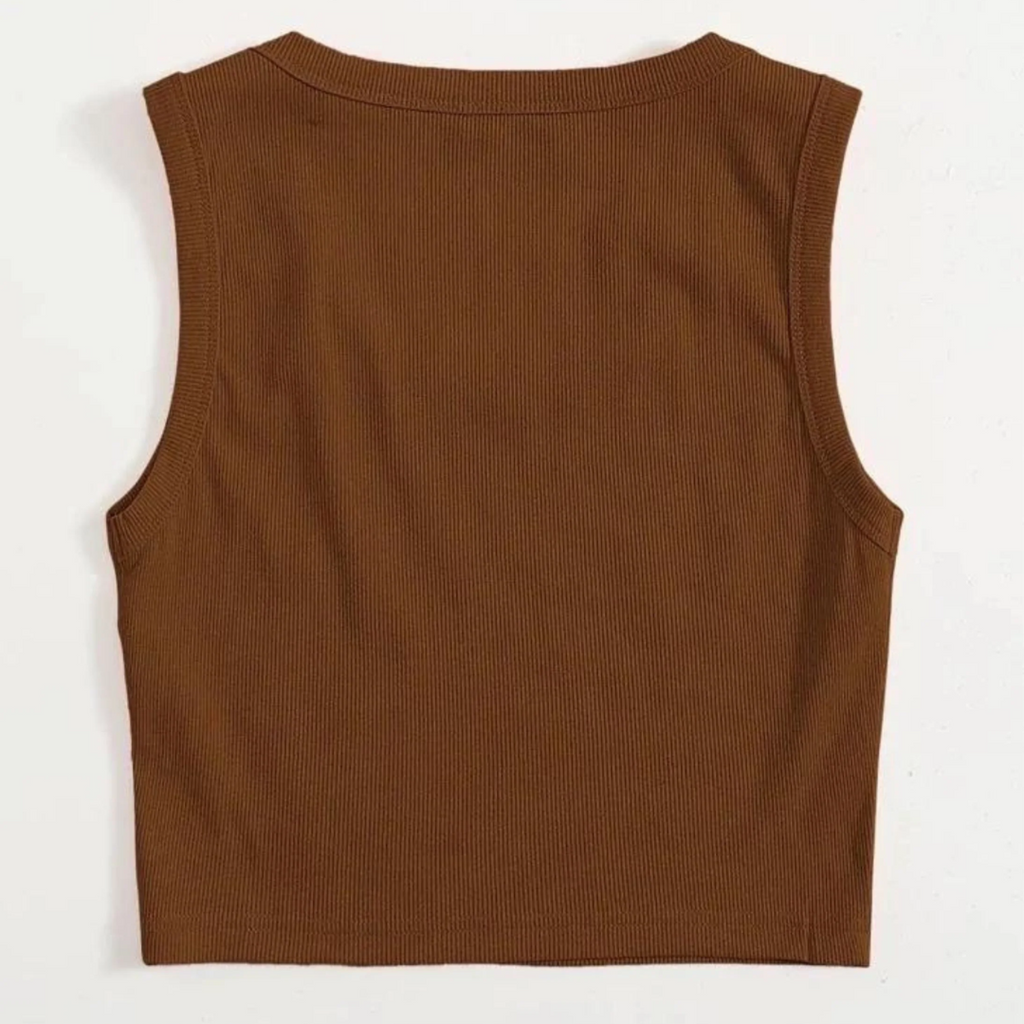 Teen Solid Coffee Brown Rib fitted Tank Top