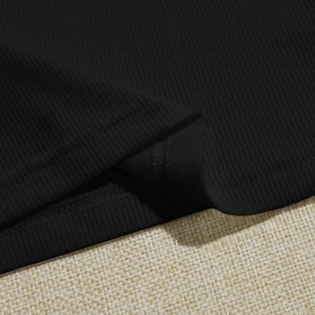 Solid Black Scoop Neck Rib Fitted Tank Top